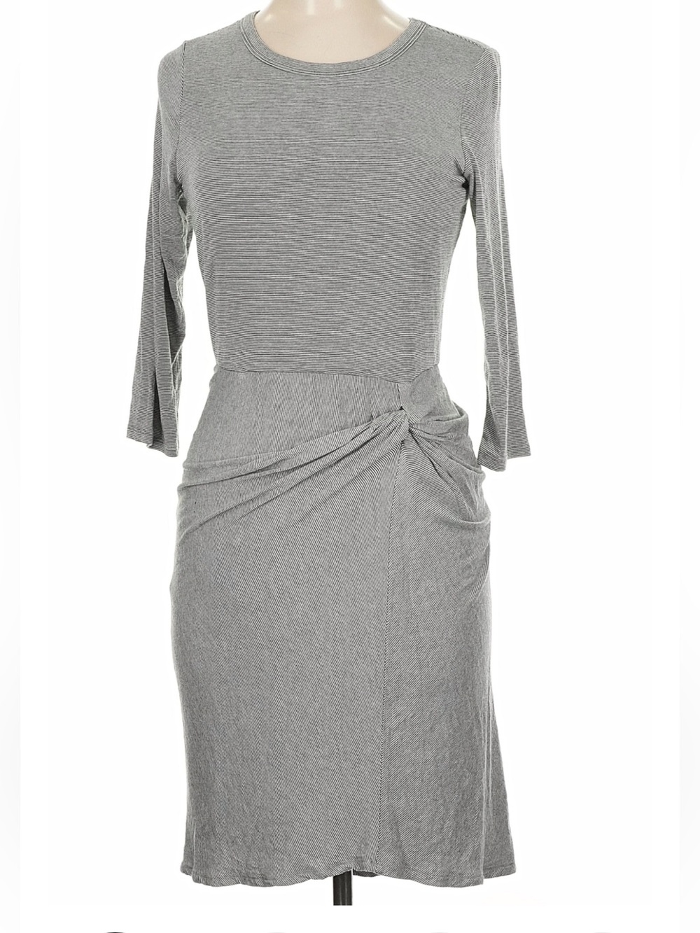 Amadi Women’s Grey Striped Knit Twist-Detail Knee Length Dress